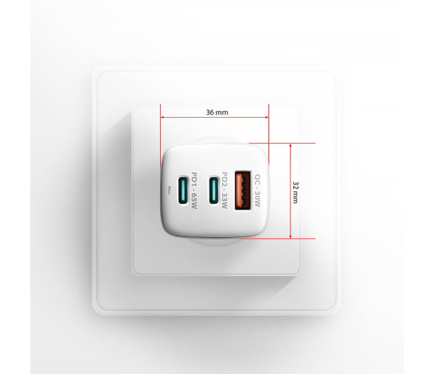 Axagon ACU-DPQ65W, GaN 65W, 3x port, PD3.0/QC4+/PPS/Apple - 1353462 - zdjęcie 3